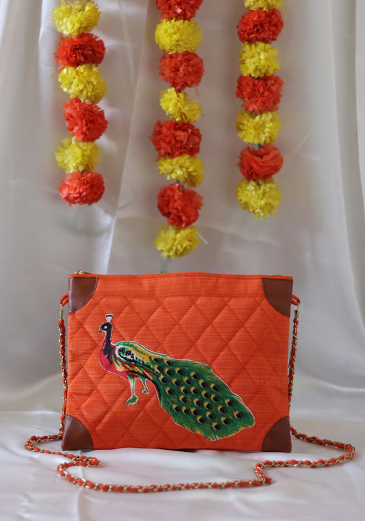 Chic Peacock Zipper Pouch - Orange