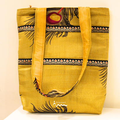 Yellow Peacock Feather Handcrafted Bag