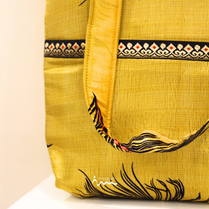 Yellow Peacock Feather Handcrafted Bag