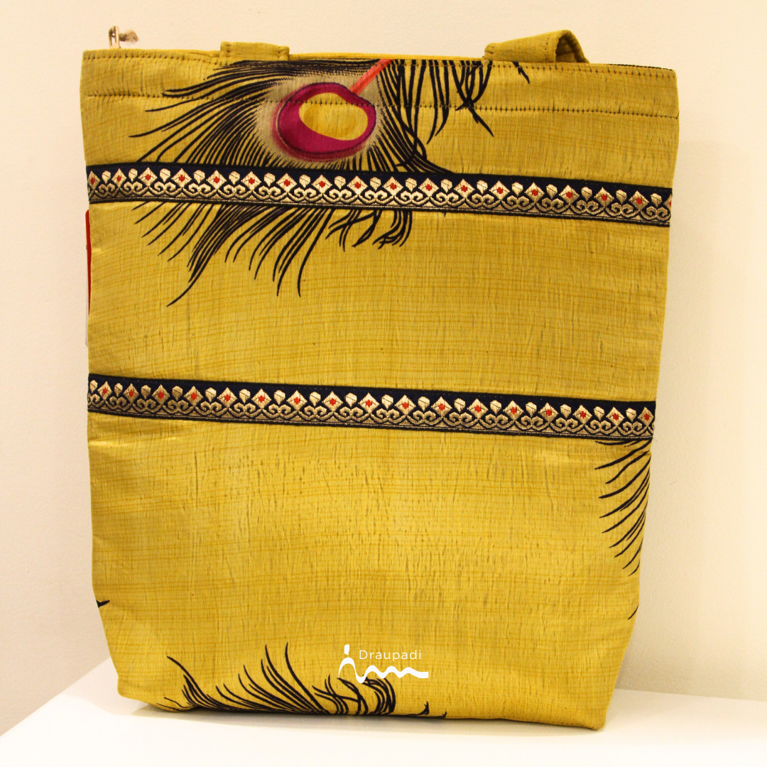 Yellow Peacock Feather Handcrafted Bag