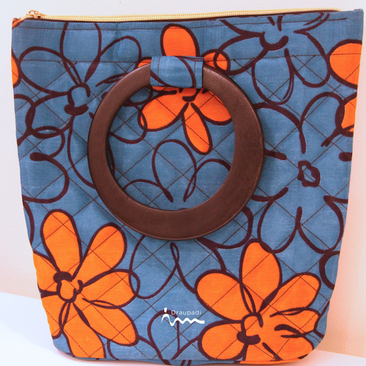 Flower Power Woodcraft Clutch - Blue