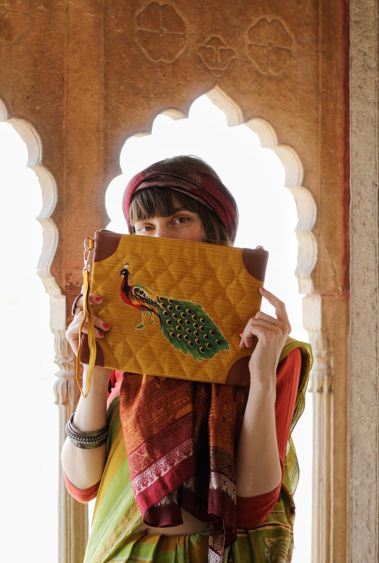 Chic Peacock Zipper Pouch - Yellow