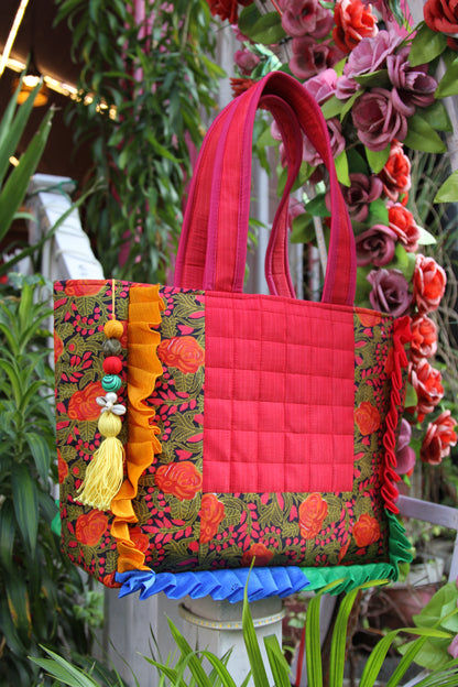 Floral Finesse Patchwork Tote Bag