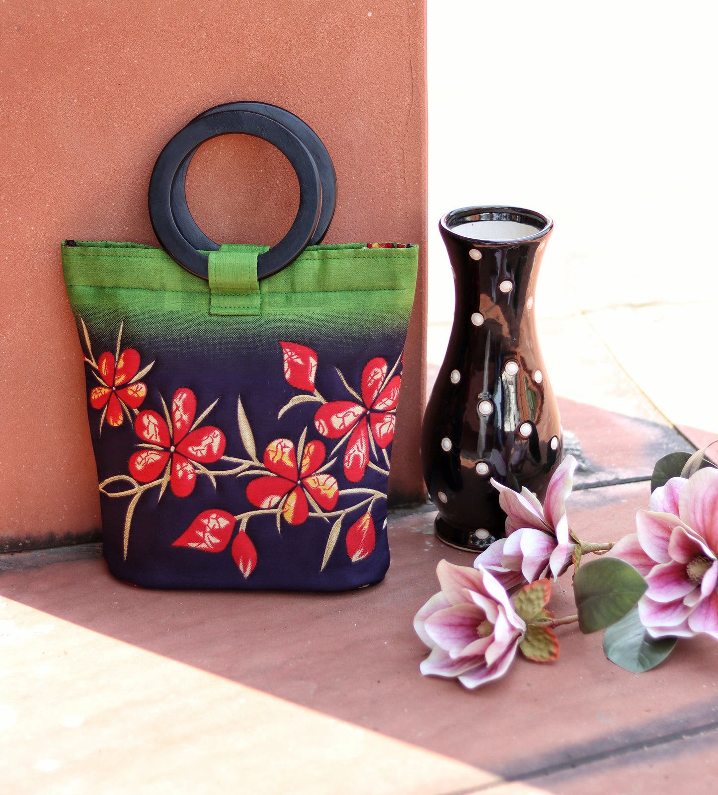 Green Floral Wooden Clutch