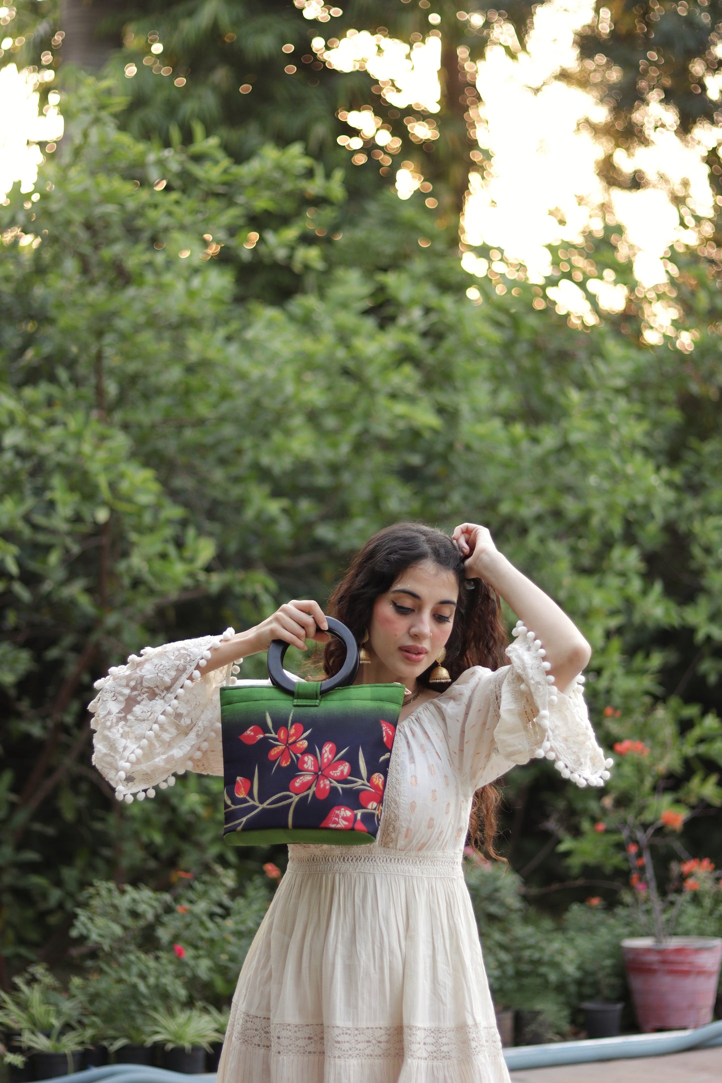 Green Floral Wooden Clutch