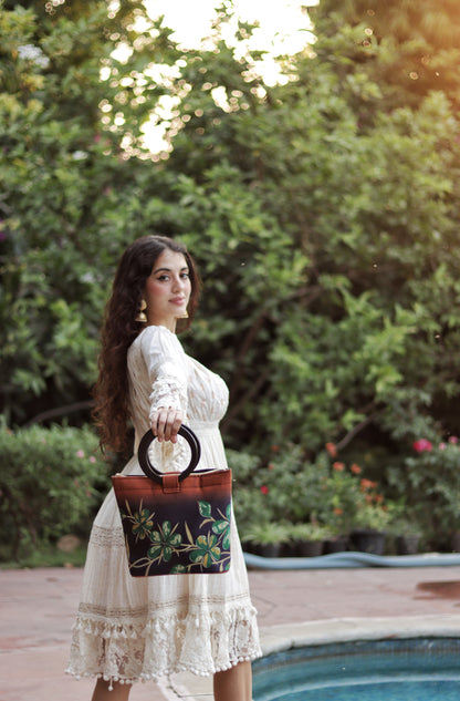 Rustic Floral Wooden Clutch