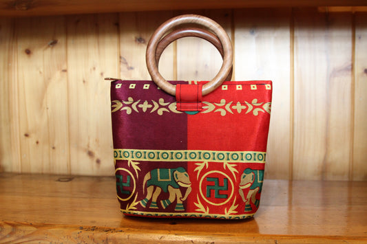 Elephant Motif Woodcraft Clutch - Red